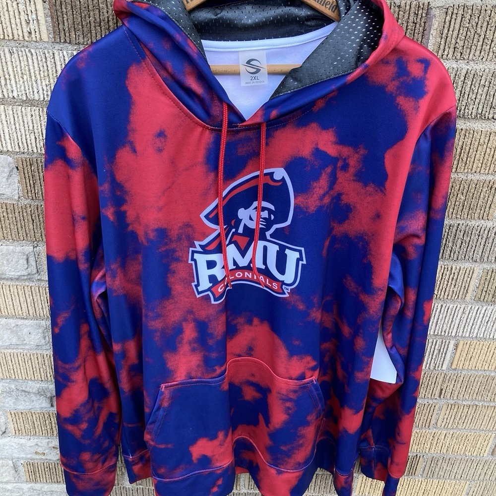 RMU Robert Morris Colonials‎ Men's 2XL Blue Red "Tie Dye" Performance Hoodie